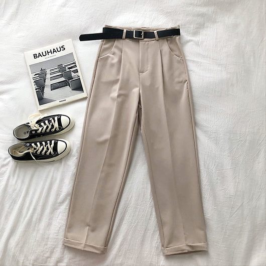 Pantalones Casuales de Cintura Alta Sueltos y Reductores de Color Sólido - Image 11