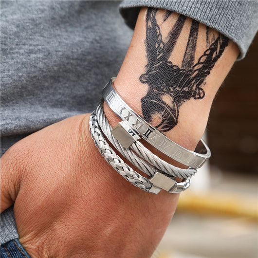 Pulsera de Acero Titanio Estilo Punk con Diseño Romano - Image 12