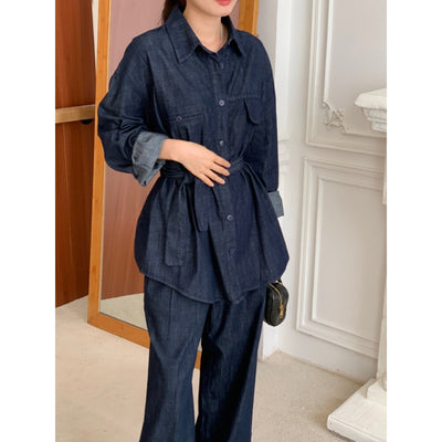 Camisa Denim Ajustada con Cordones y Cierre Simple - Image 4