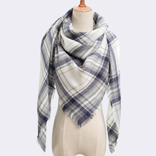Bufanda de Cashmira Artificial Otoño Invierno Triangular Pareja Cuadros Cálida - Image 36