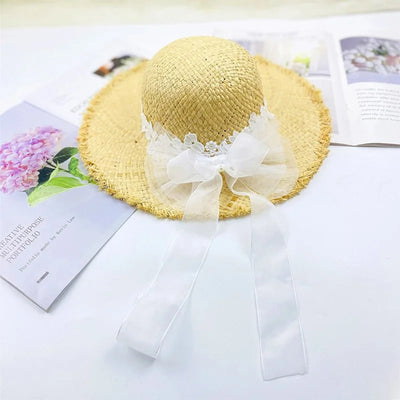 Sombrero de Rafia Ancho con Encaje Bosque y Moño para Mujer Shade - Image 9