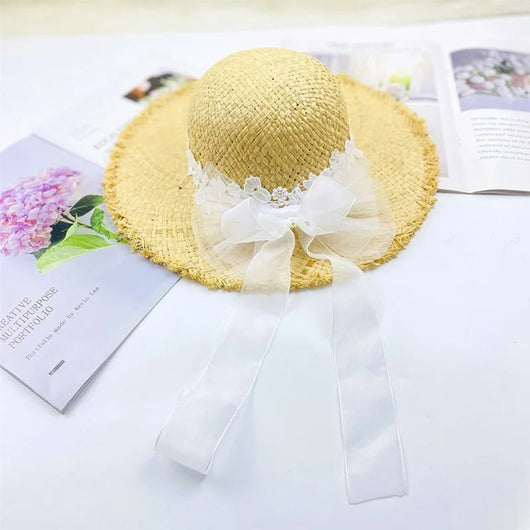 Sombrero de Rafia Ancho con Encaje Bosque y Moño para Mujer Shade - Image 9