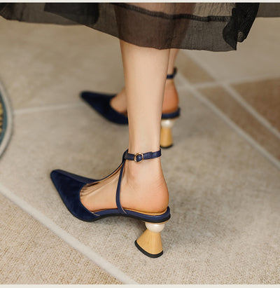 Sandalias Retro Francesas de Tacón Grueso con Hebilla en Gamuza para Mujer - Image 7