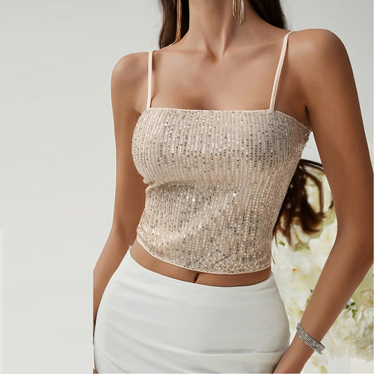Vestido Lentejuelas Espalda Descubierta con Tirantes Ajustables