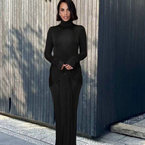 Vestido Elegante de Cuello Alto con Diseño de Cordones - Colección Premium Europea