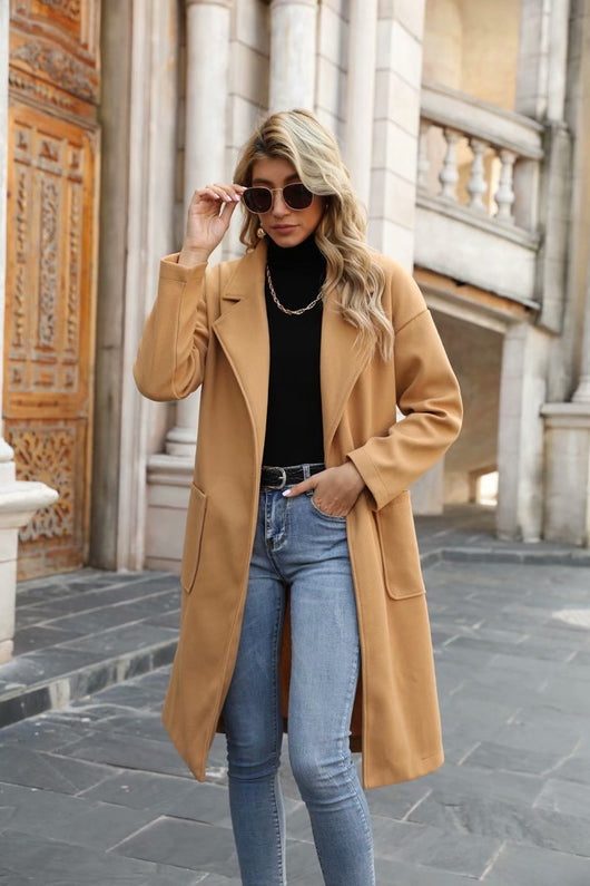 Abrigo de Lana Mujer Largo Elegante Estilo Coreano Slim Fit Premium