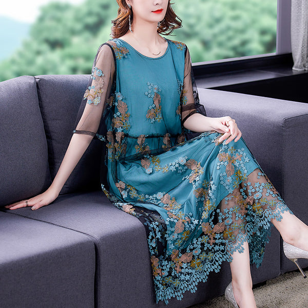 Vestido de Organza Bordado Noble Lady Kuo Tai Tai Alta Costura