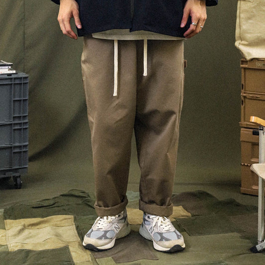 Pantalones Hombre Cintura Alta Pierna Ancha con Detalles Contrastantes