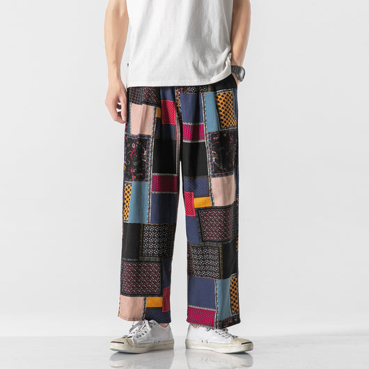 Pantalones Étnicos de Algodón Retorcido para Hombre - Corte Recto Holgado Talla Grande - Image 4