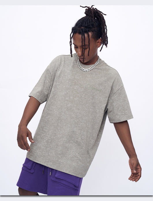 Camiseta Retro Holgada con Bordado a Máquina - Estilo Vintage Lavado para Hombre - Image 16