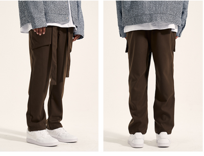 Pantalones Casuales Holgados para Hombre con Cinta Tejida y Corte Tridimensional - Image 6