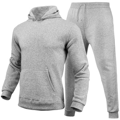 Men's navy blue slim-fit solid color hoodie and matching sweatpants set with drawstring hood and ribbed cuffs. - Image 12