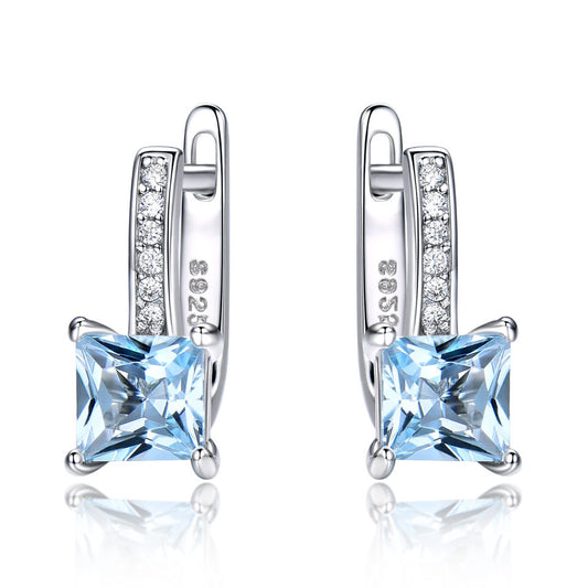 Aretes de Plata con Topacio Azul Cielo - Diseño Minimalista Cuadrado