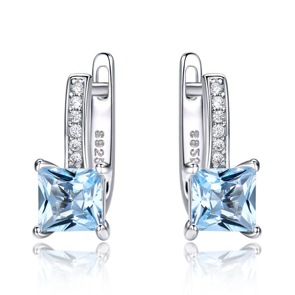 Aretes de Plata con Topacio Azul Cielo - Diseño Minimalista Cuadrado