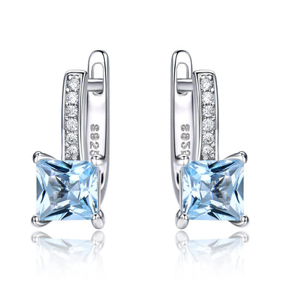Aretes de Plata con Topacio Azul Cielo - Diseño Minimalista Cuadrado