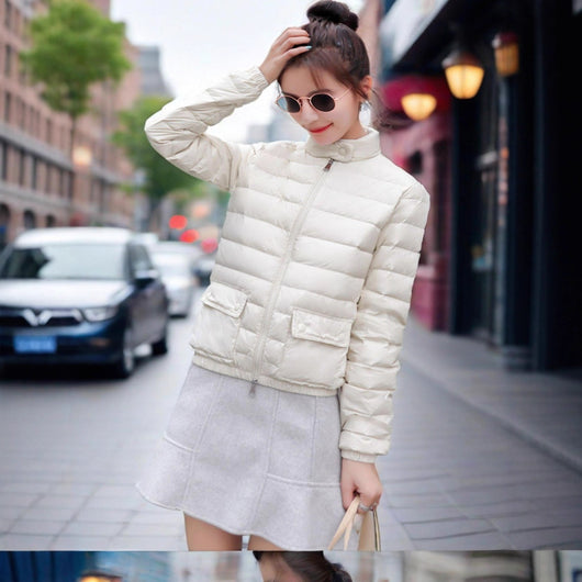 Chaqueta Acolchada de Plumas de Pato Blanco - Cuello Alto Ligera para Invierno - Image 3