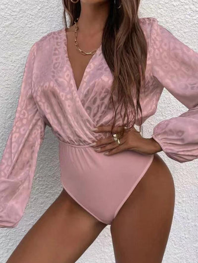 Bodysuit Manga Larga Jacquard sin Cuello Ajustado para Mujer - Image 3
