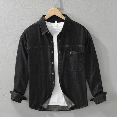 Camisa Denim Retro Estilo Japonés Manga Larga para Hombre - Image 5