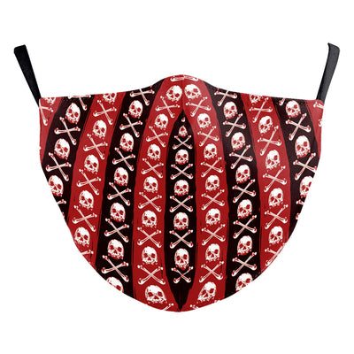 Blue double-layer ear-hanging face mask with a colorful Day of the Dead and cartoon skull pattern. - Image 17
