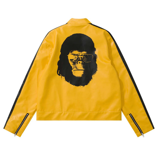 Chaqueta Hip Hop Suelta de Cuero con Letras Estampadas y Cuello Alto para Hombre - Image 2