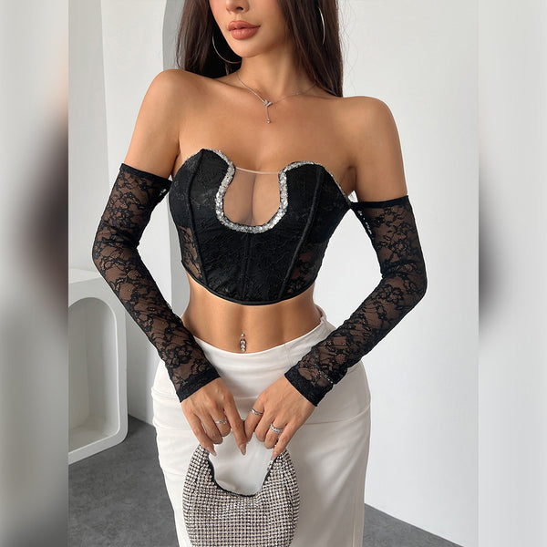 Blusa Elegante Escote Bardot Manga Larga sin Espalda