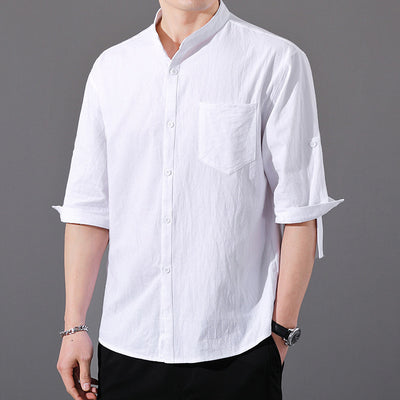 Camisa Hombre Manga Corta Algodón y Lino - Corte Suelto Moderno Talla Grande - Image 7