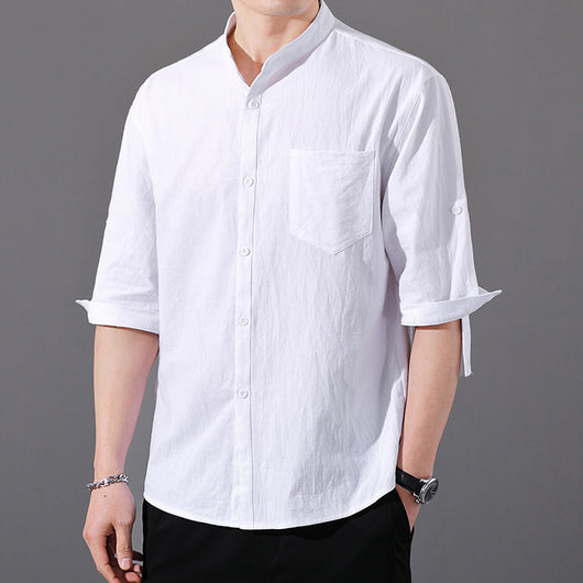 Camisa Hombre Manga Corta Algodón y Lino - Corte Suelto Moderno Talla Grande - Image 7