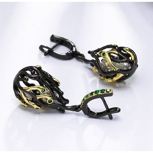 Aretes de Fiesta Personalizados Chapados en Oro Negro con Circón Verde - Image 5