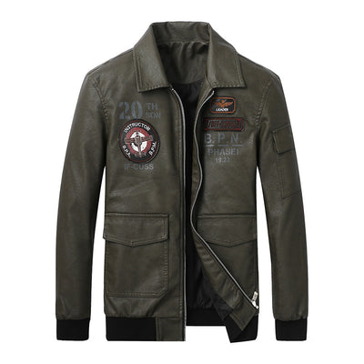 Chaqueta de Cuero para Hombre con Bordado en Solapa - Image 6