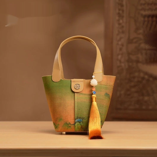 Bolsa Clutch Estilo Chino Tradicional con Diseño de Canasta Tejida - Image 4