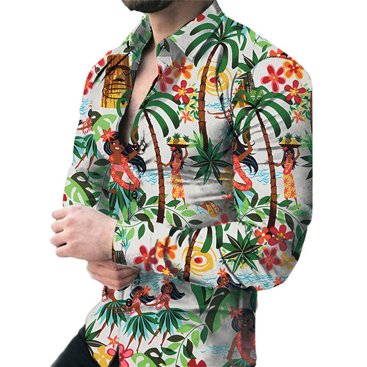 Camisa Casual de Manga Larga con Estampado Floral Grande para Hombre - Image 20