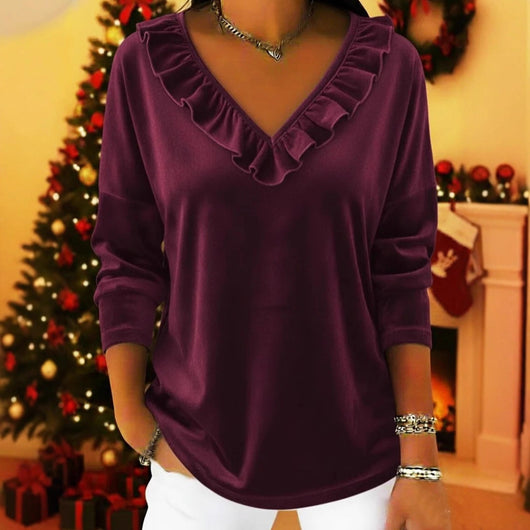 Blusa Elegante de Manga Larga con Cuello en V Fruncido - Image 4