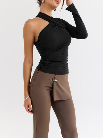 Blusa Base Asimétrica de Manga Larga para Mujer - Image 15
