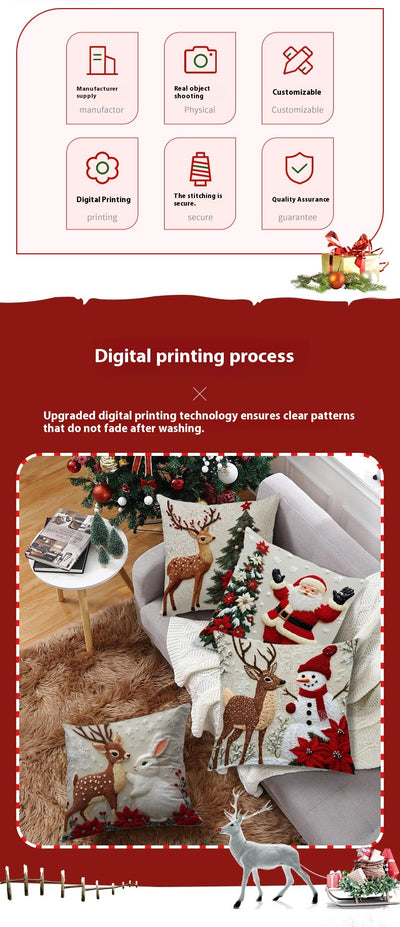 Funda de Cojín Navideño con Diseño de Alce y Conejo - Decoración Lino para Sofá - Image 15