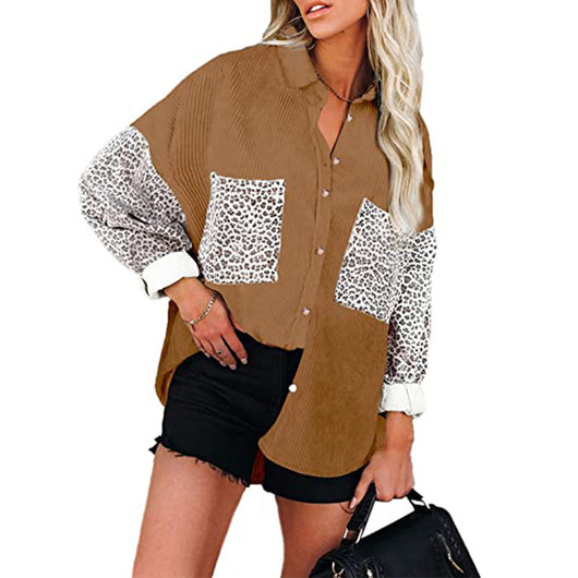 Camisa Suelta de Pana con Estampado Leopardo para Mujer - Image 6