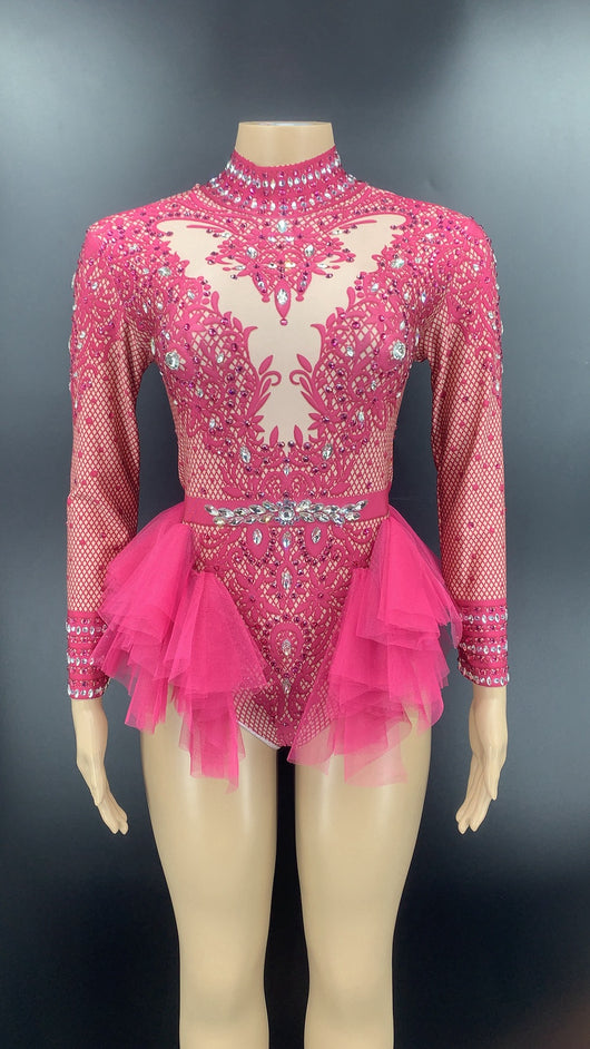 Jumpsuit de Malla Brillante con Cristales para Presentaciones Escénicas - Image 9