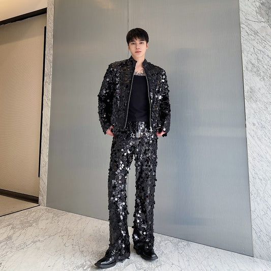 Conjunto de Traje Brillante para Hombre - Chaqueta y Pantalón Estilo Discoteca