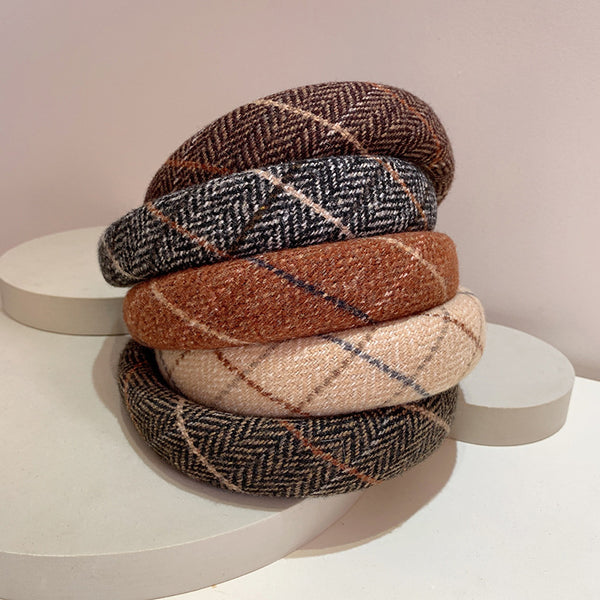 Diadema de Espuma Acolchada Cuadros Lana Cálida Tono Suave