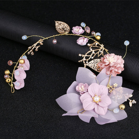 Accesorio para Cabello Nupcial con Rama Dorada y Flores en Hoja de Oro - Image 2