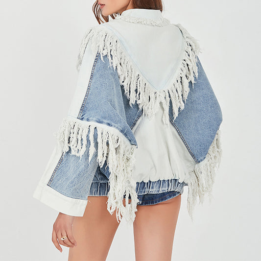 Chaqueta Denim Suelta con Detalles de Pespunte y Borlas - Image 2