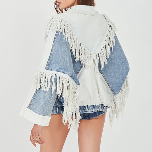 Chaqueta Denim Suelta con Detalles de Pespunte y Borlas - Image 2