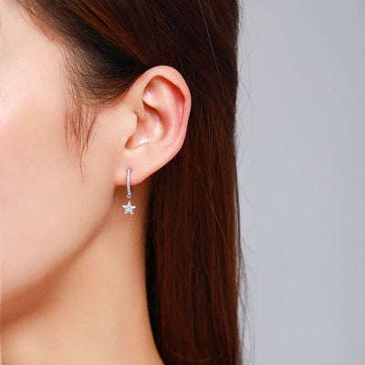 Aretes de Plata 925 con Circonitas Micro-incrustadas en Forma de Estrella