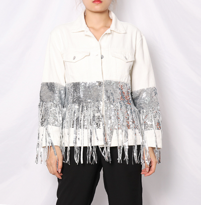 Chaqueta Denim Oversize con Lentejuelas, Bolsillos y Detalles Rotos - Image 5