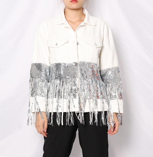 Chaqueta Denim Oversize con Lentejuelas, Bolsillos y Detalles Rotos - Image 5