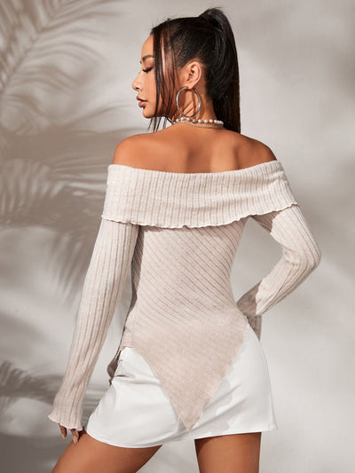 Blusa Elegante Hombros Descubiertos Manga Larga Asimétrica para Mujer - Image 11