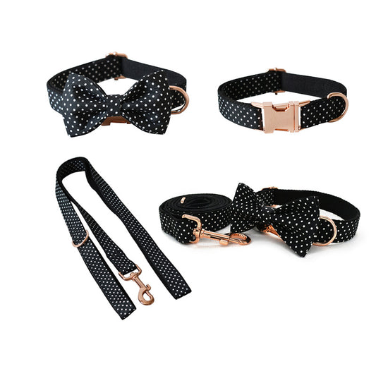 Collar Correa para Perro con Lunares Negro