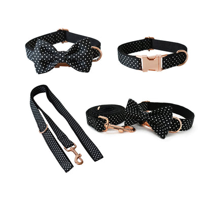 Collar Correa para Perro con Lunares Negro