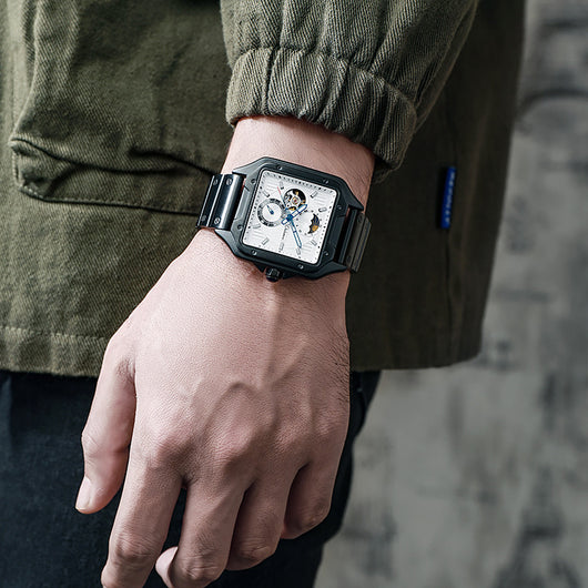 Reloj Mecánico Automático Cuadrado Impermeable con Diseño Calado para Hombre - Image 8