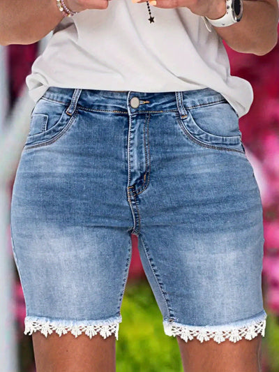Shorts de Mezclilla Azul Claro Cintura Alta Talla Grande - Image 4