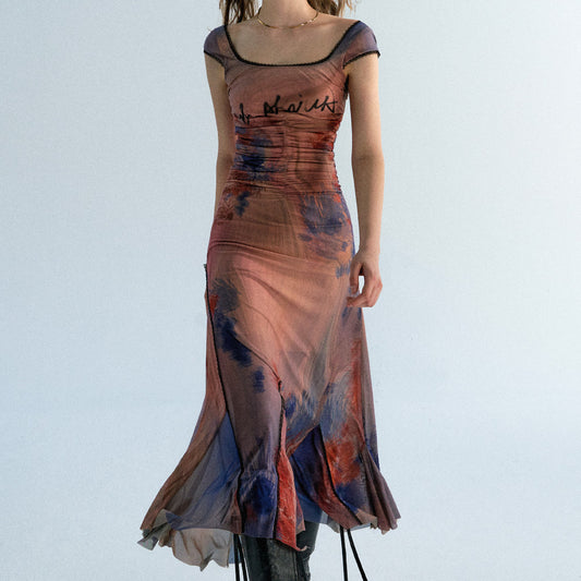 Vestido Estampado con Pintura al Óleo de Tonos Suavizados
